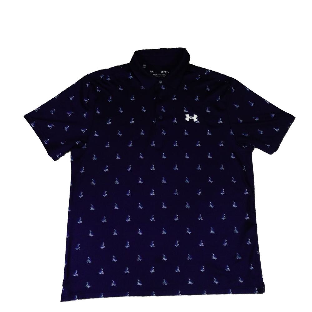 Under Armour Playoff Performance Polo Geometric Sail Boat Pint Navy Blue Shirt L